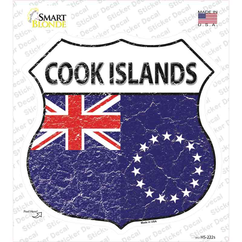 HS-222s-M Cook Islands Flag Novelty Highway Shield Sticker Decal - Medium