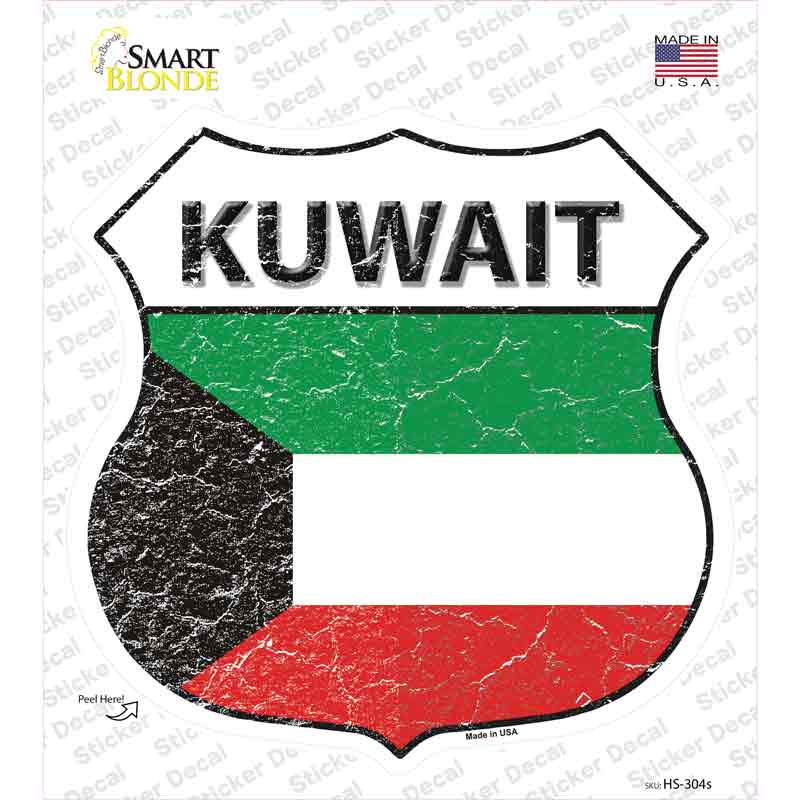 HS-304s-M Kuwait Flag Novelty Highway Shield Sticker Decal - Medium
