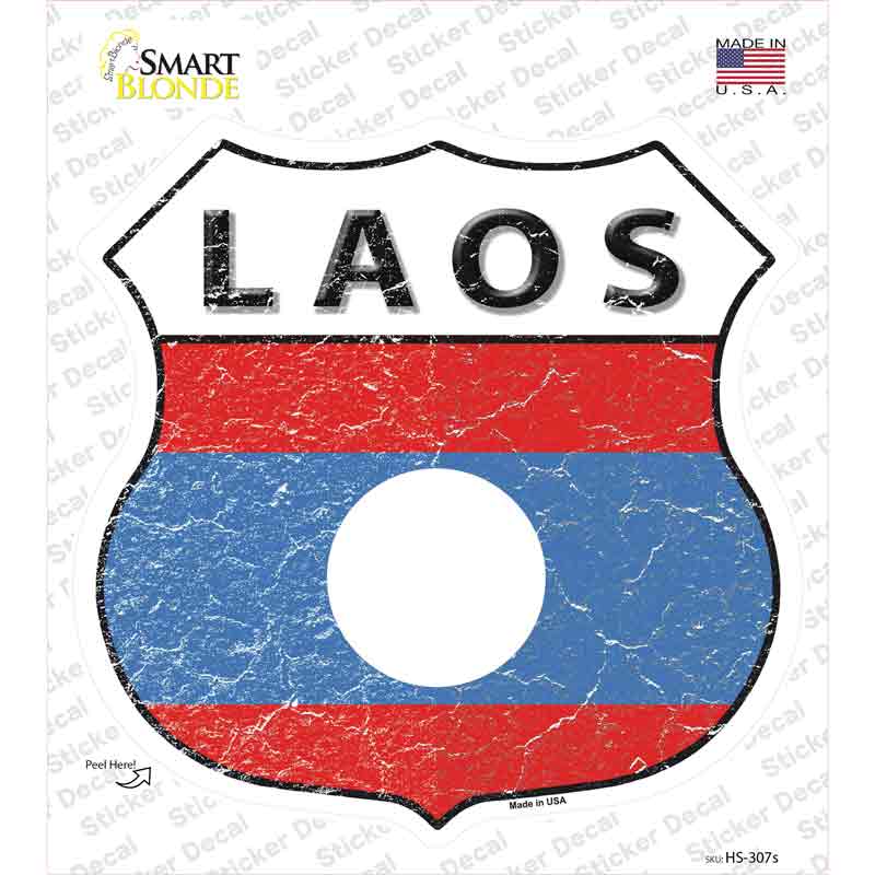 HS-307s-M Laos Flag Novelty Highway Shield Sticker Decal - Medium