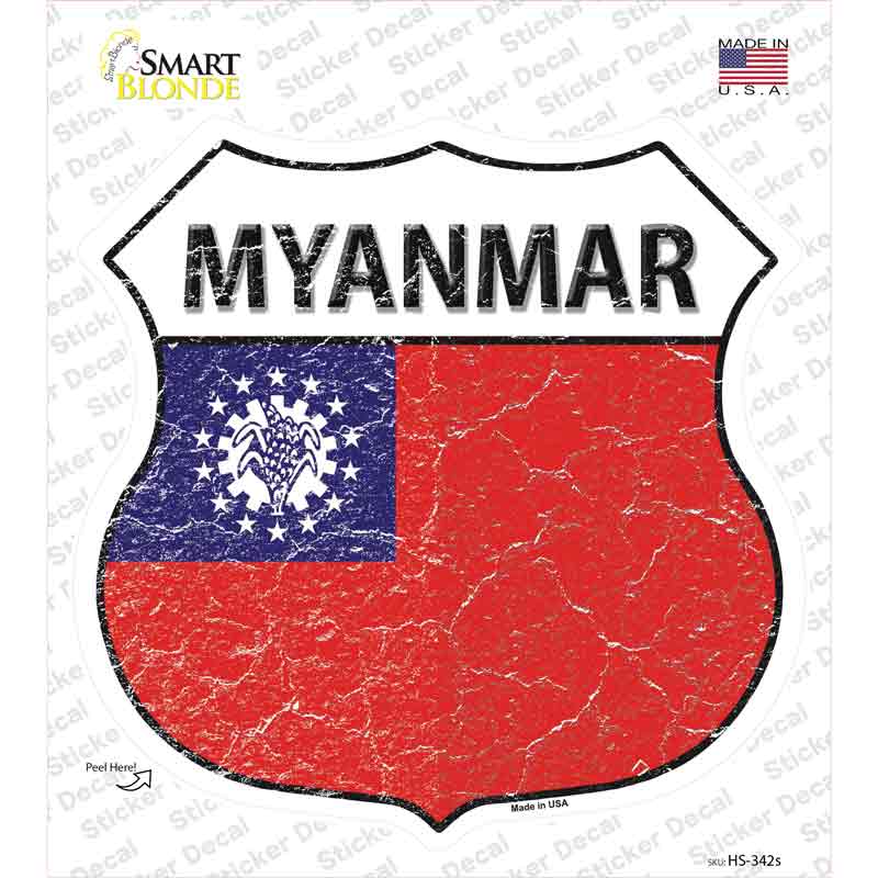 HS-342s-M Myanmar Flag Novelty Highway Shield Sticker Decal - Medium