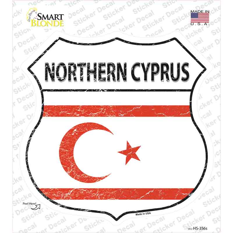 HS-356s-M Northern Cyprus Flag Novelty Highway Shield Sticker Decal - Medium