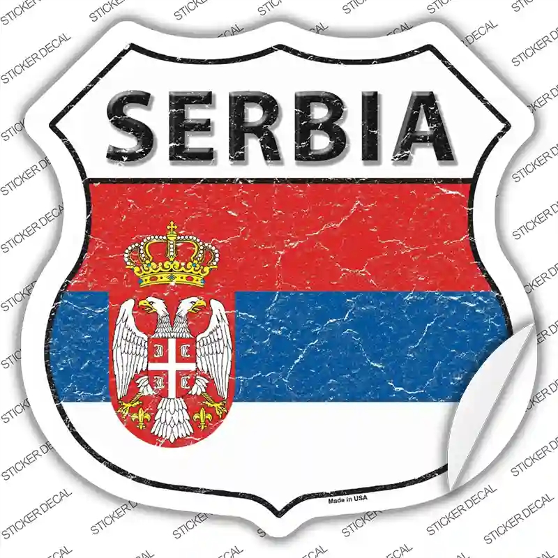 HS-389s-L Serbia Flag Novelty Highway Shield Sticker Decal - Large