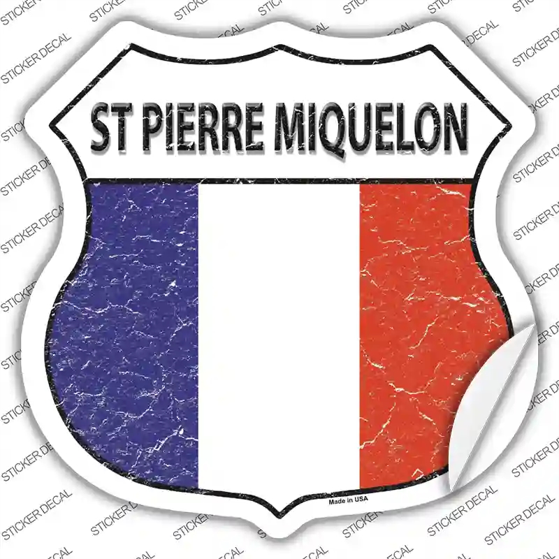 HS-408s-L St Pierre Miquelon Flag Novelty Highway Shield Sticker Decal - Large