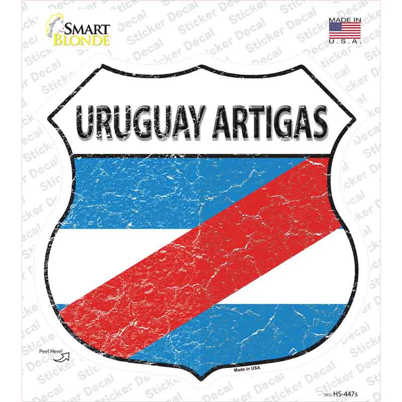 HS-447s-M Uruguay Artigas Flag Novelty Highway Shield Sticker Decal - Medium
