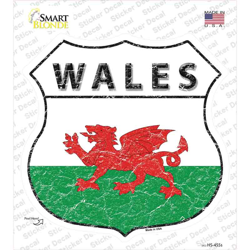 HS-455s-M Wales Flag Novelty Highway Shield Sticker Decal - Medium