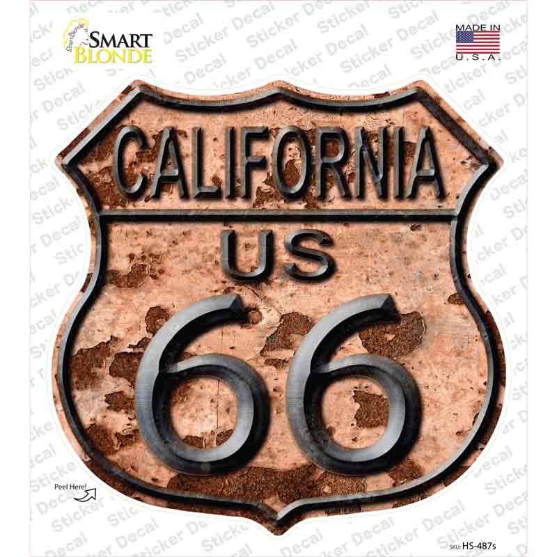 HS-487s-M California Route 66 Rusty Novelty Highway Shield Sticker Decal - Medium
