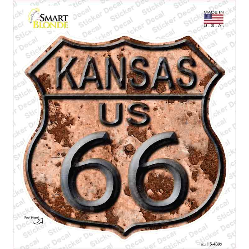 HS-489s-M Kansas Route 66 Rusty Novelty Highway Shield Sticker Decal - Medium