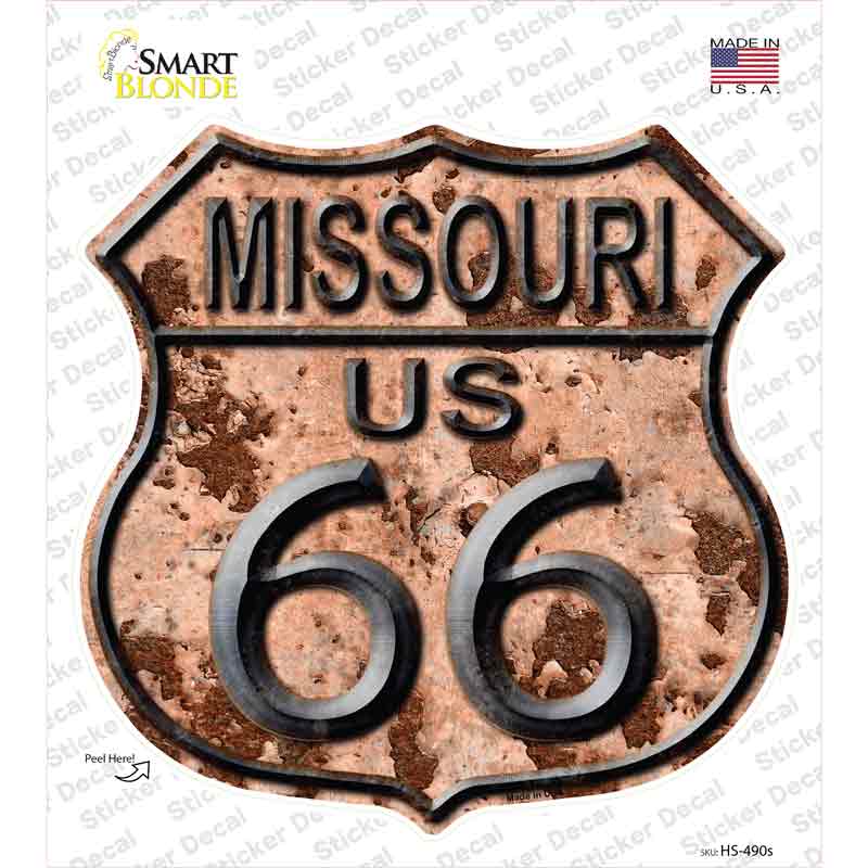 HS-490s-M Missouri Route 66 Rusty Novelty Highway Shield Sticker Decal - Medium