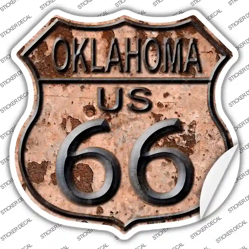 HS-492s-S Oklahoma Route 66 Rusty Novelty Highway Shield Sticker Decal - Small