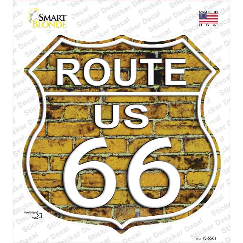 HS-556s-M Route 66 Yellow Brick Wall Novelty Highway Shield Sticker Decal - Medium