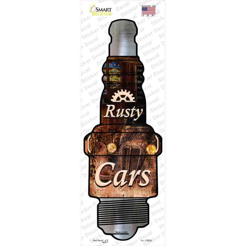 J-062s-M Rusty Cars Novelty Spark Plug Sticker Decal - Medium