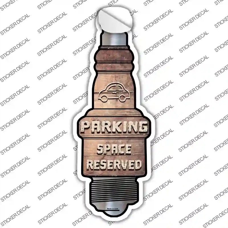 J-068s-S Parking Space Reserved Novelty Spark Plug Sticker Decal - Small