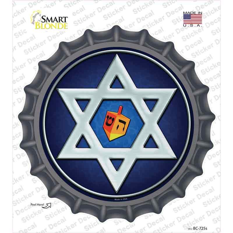 BC-725s-M Hanukkah Star & Dreidel Novelty Bottle Cap Sticker Decal - Medium