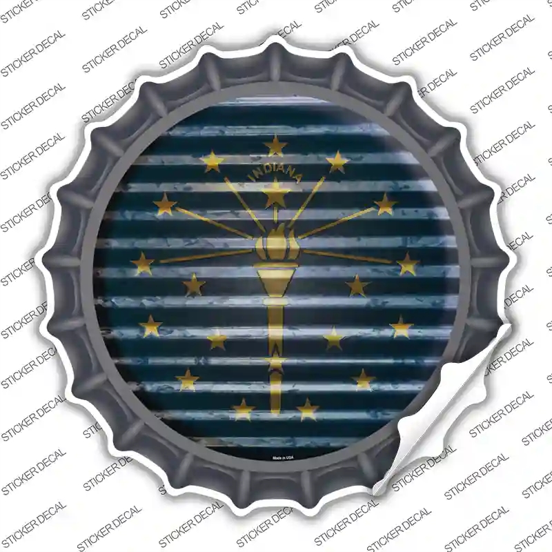 BC-924s-S Indiana Flag Corrugated Novelty Bottle Cap Sticker Decal - Small