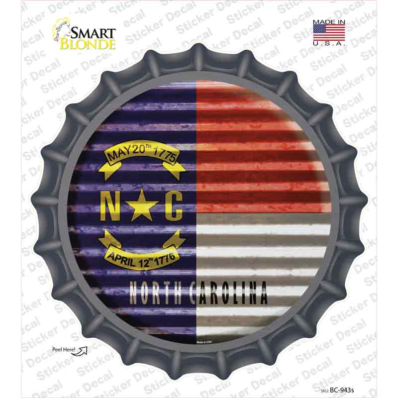 BC-943s-M North Carolina Flag Corrugated Novelty Bottle Cap Sticker Decal - Medium