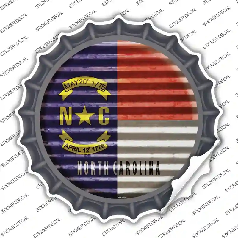 BC-943s-S North Carolina Flag Corrugated Novelty Bottle Cap Sticker Decal - Small