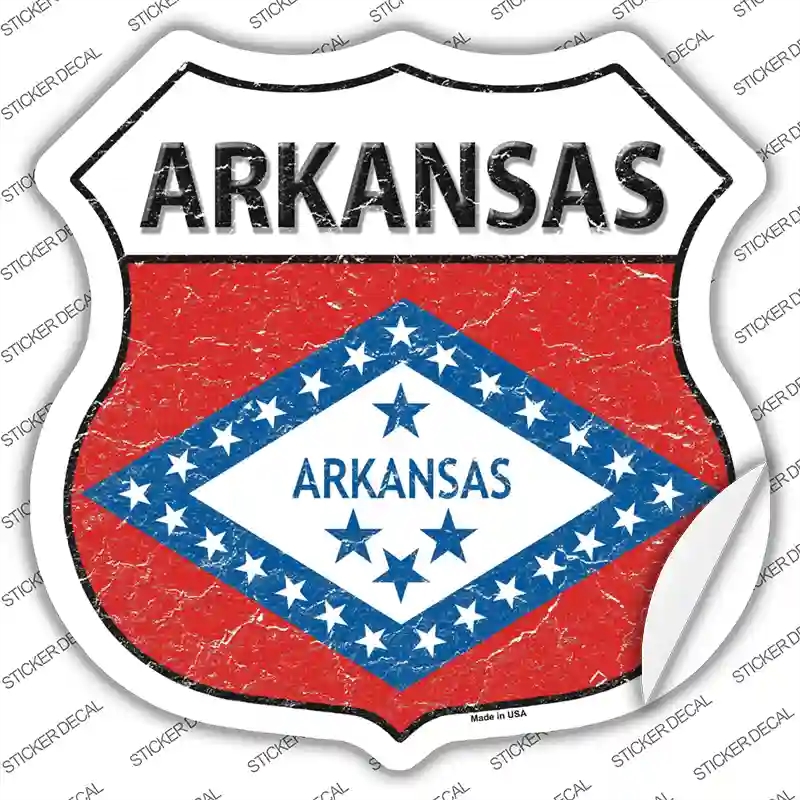 HS-112s-L Arkansas Flag Novelty Highway Shield Sticker Decal - Large