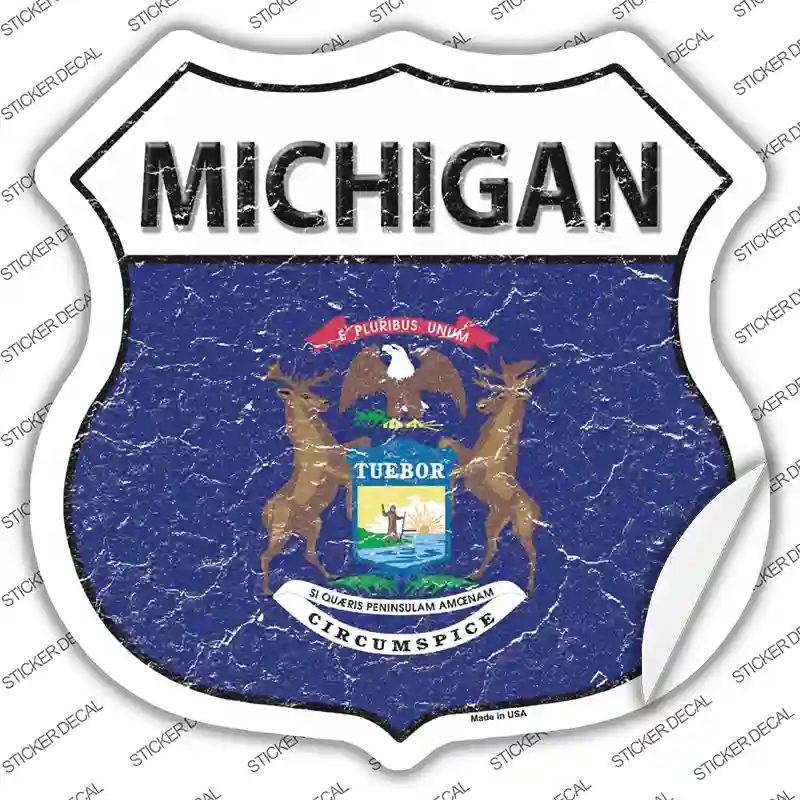 HS-130s-XL Michigan Flag Novelty Highway Shield Sticker Decal - Extra Large