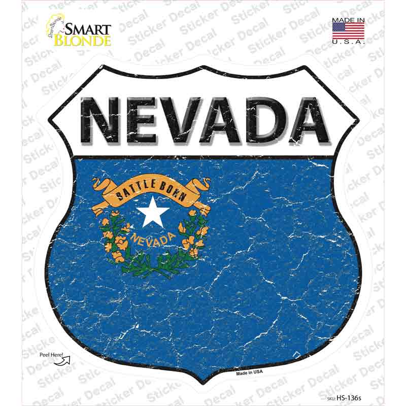 HS-136s-M Nevada Flag Novelty Highway Shield Sticker Decal - Medium
