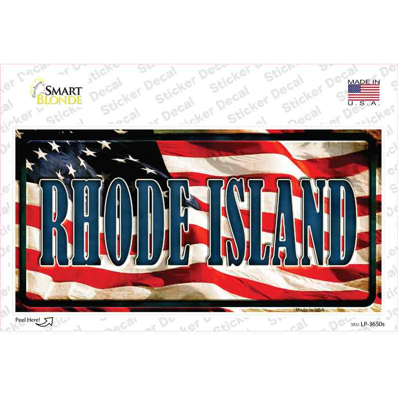 LP-3650s-M Rhode Island on American Flag Novelty Sticker Decal - Medium