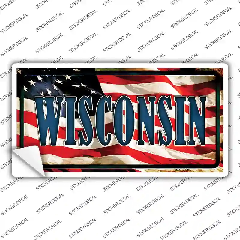 LP-3660s-S Wisconsin on American Flag Novelty Sticker Decal - Small