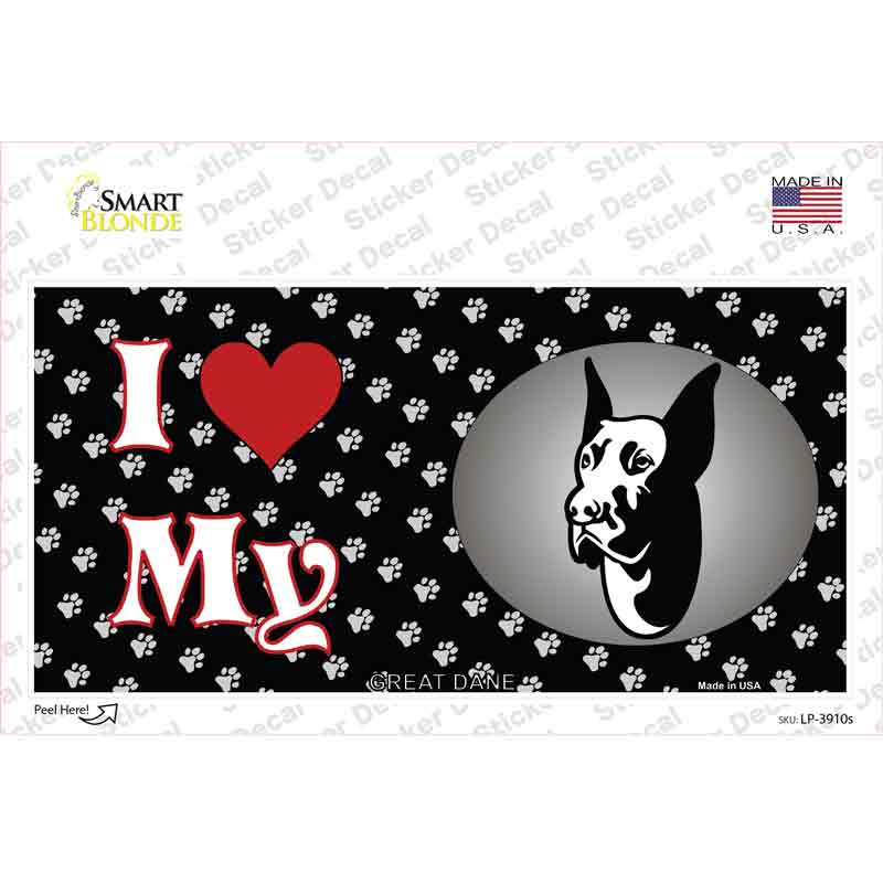LP-3910s-M I Love My Great Dane Novelty Sticker Decal - Medium