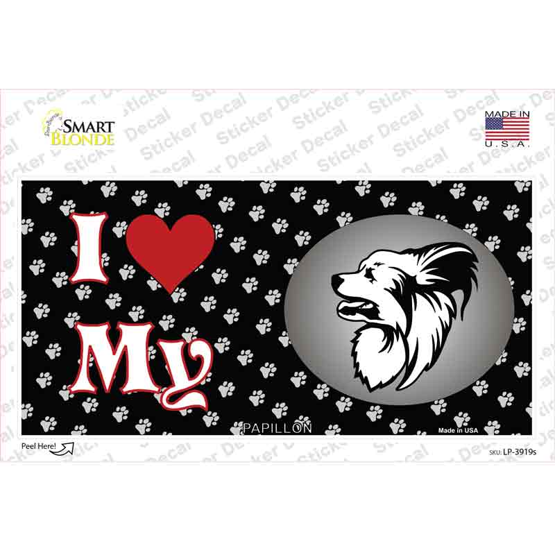 LP-3919s-M I Love My Papillon Novelty Sticker Decal - Medium