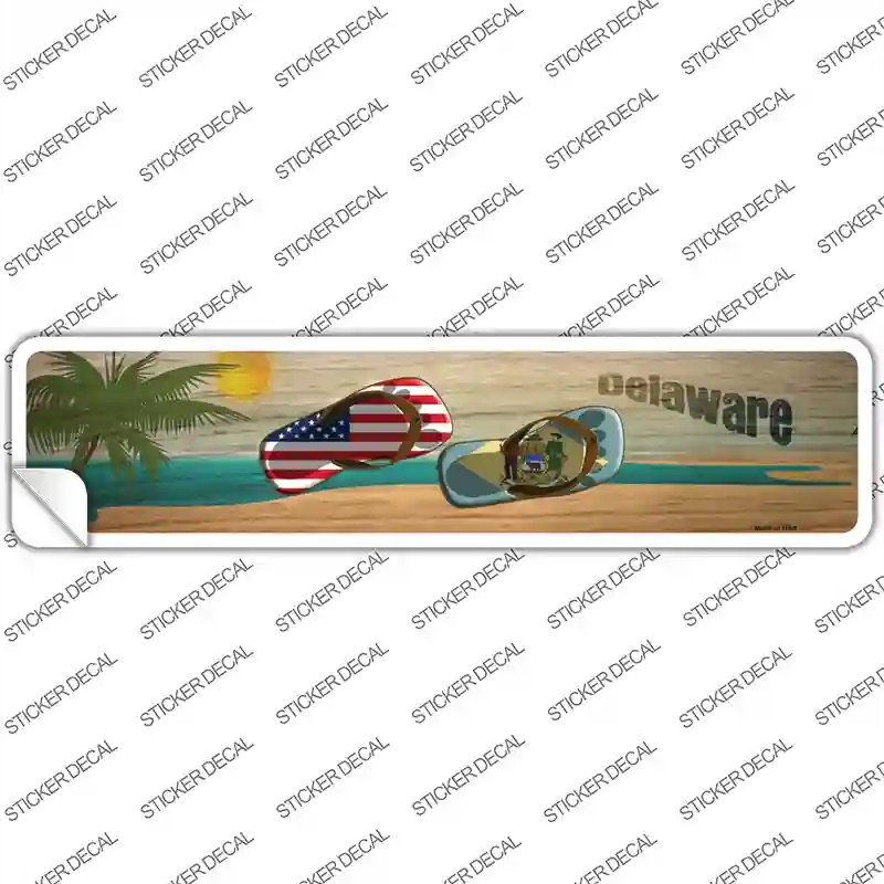 K-1481s-L Delaware & US Flag Novelty Narrow Sticker Decal - Large