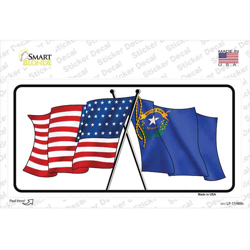 LP-11488s-M Nevada Crossed US Flag Novelty Sticker Decal - Medium