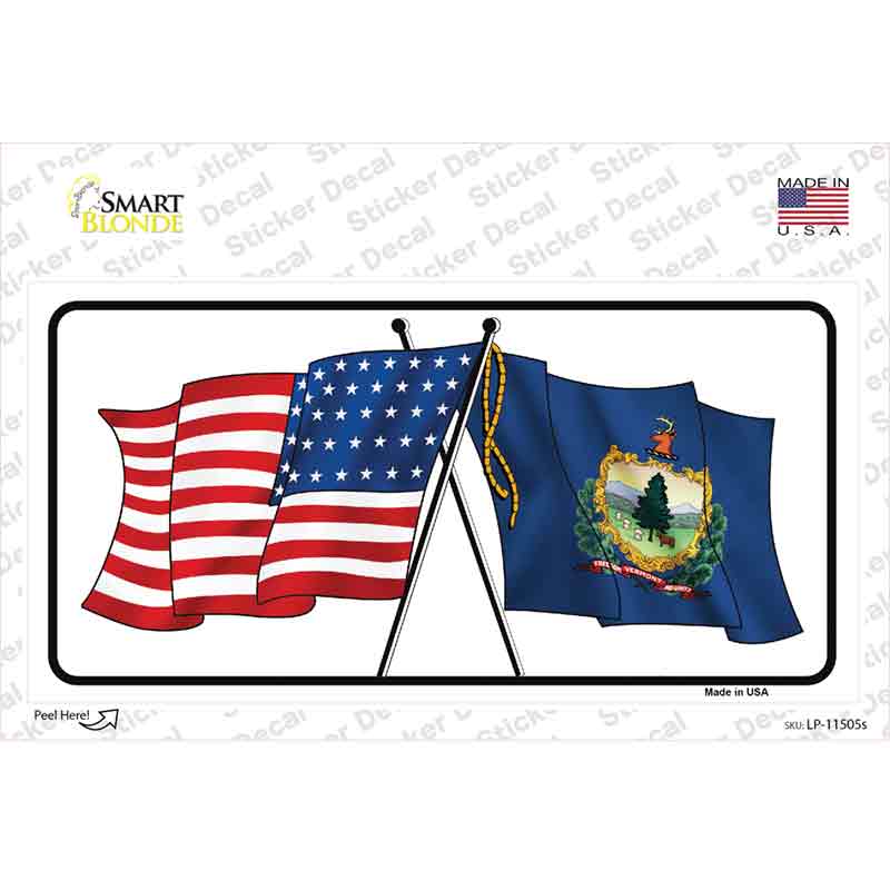 LP-11505s-M Vermont Crossed US Flag Novelty Sticker Decal - Medium
