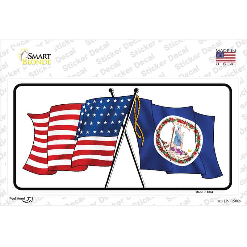LP-11506s-M Virginia Crossed US Flag Novelty Sticker Decal - Medium