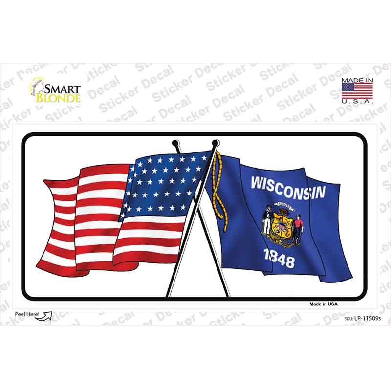 LP-11509s-M Wisconsin Crossed US Flag Novelty Sticker Decal - Medium