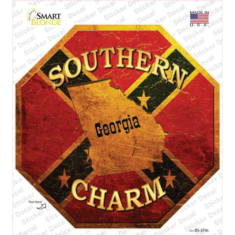 BS-374s-M Southern Charm Georgia Novelty Octagon Sticker Decal - Medium
