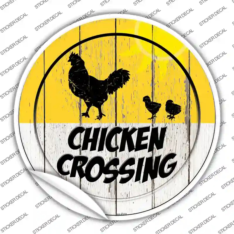 C-1149s-S Chicken Crossing Novelty Circle Sticker Decal - Small