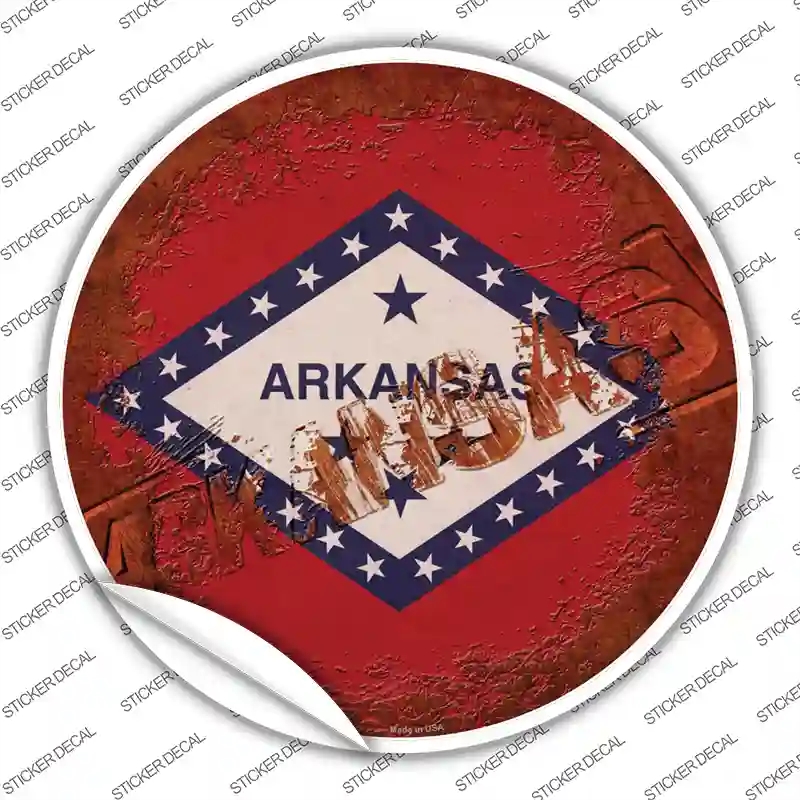 C-1169s-S Arkansas Rusty Stamped Novelty Circle Sticker Decal - Small