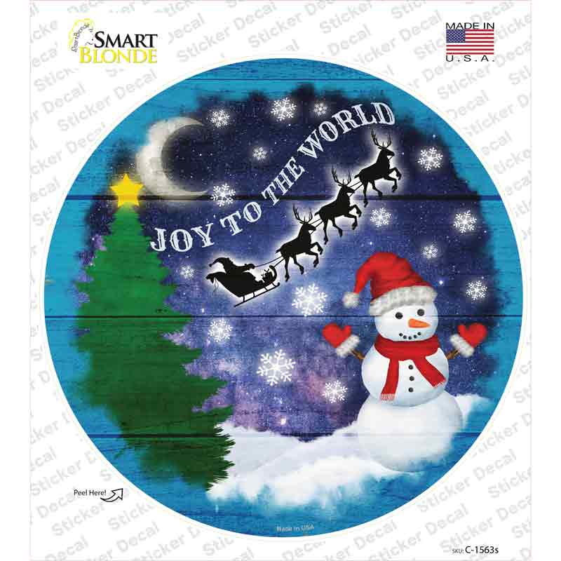 C-1563s-M Joy to the World Snowman Novelty Circle Sticker Decal - Medium