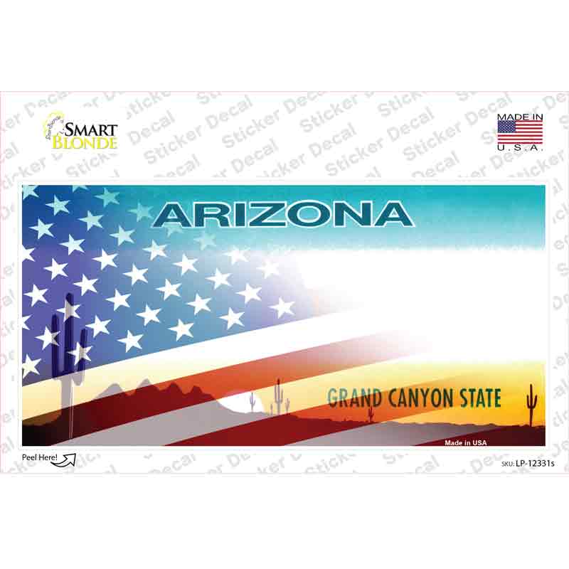 LP-12331s-M Arizona with American Flag Novelty Sticker Decal - Medium