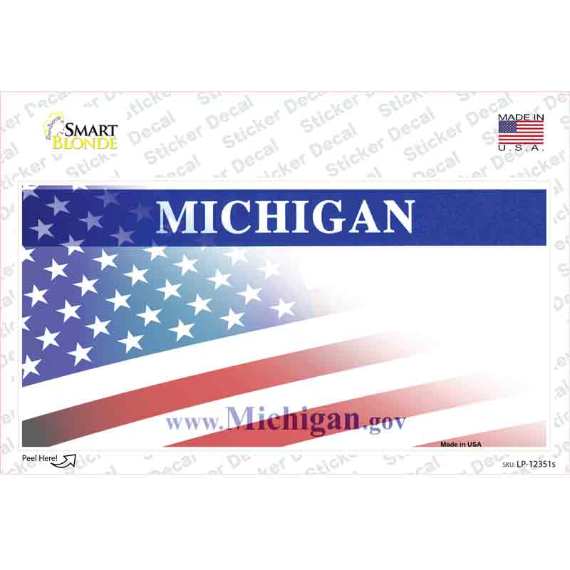 LP-12351s-M Michigan with American Flag Novelty Sticker Decal - Medium
