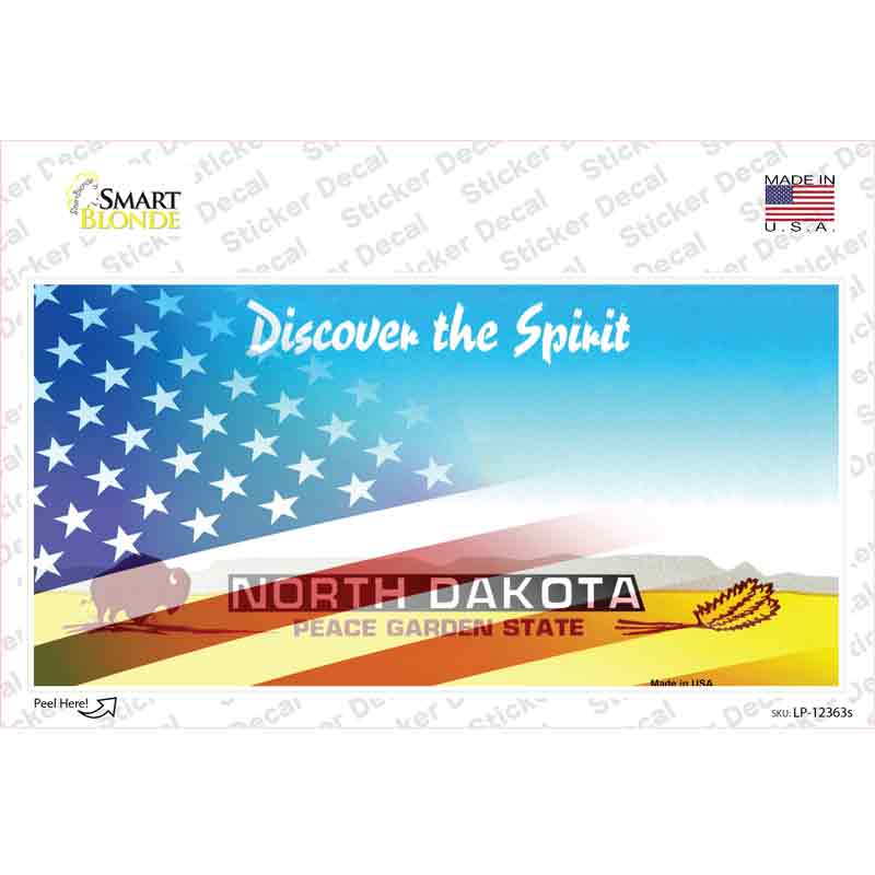 LP-12363s-M North Dakota with American Flag Novelty Sticker Decal - Medium
