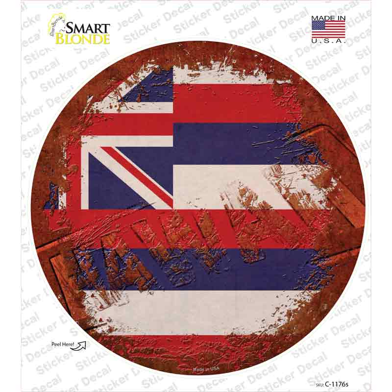 C-1176s-M Hawaii Rusty Stamped Novelty Circle Sticker Decal - Medium