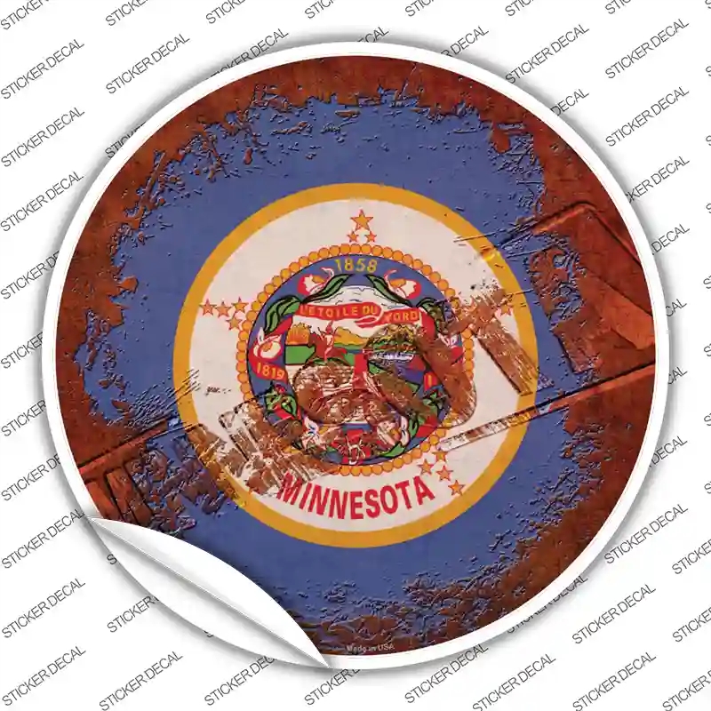 C-1188s-S Minnesota Rusty Stamped Novelty Circle Sticker Decal - Small