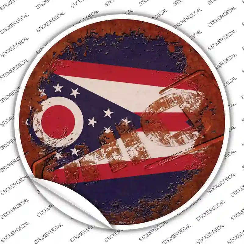 C-1200s-L Ohio Rusty Stamped Novelty Circle Sticker Decal - Large