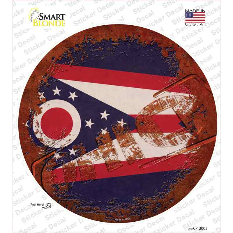 C-1200s-M Ohio Rusty Stamped Novelty Circle Sticker Decal - Medium