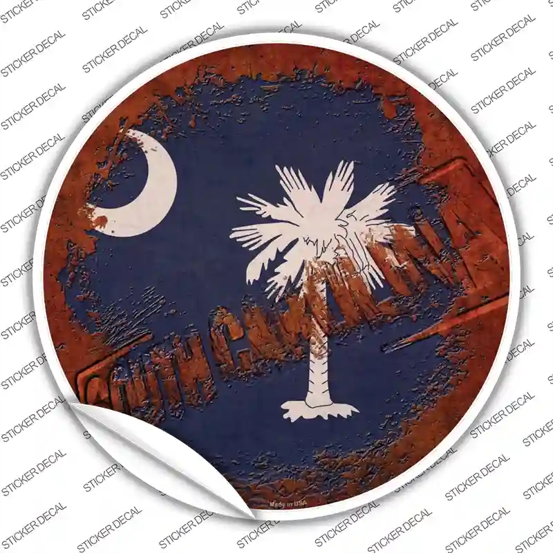 C-1205s-XL South Carolina Rusty Stamped Novelty Circle Sticker Decal - Extra Large