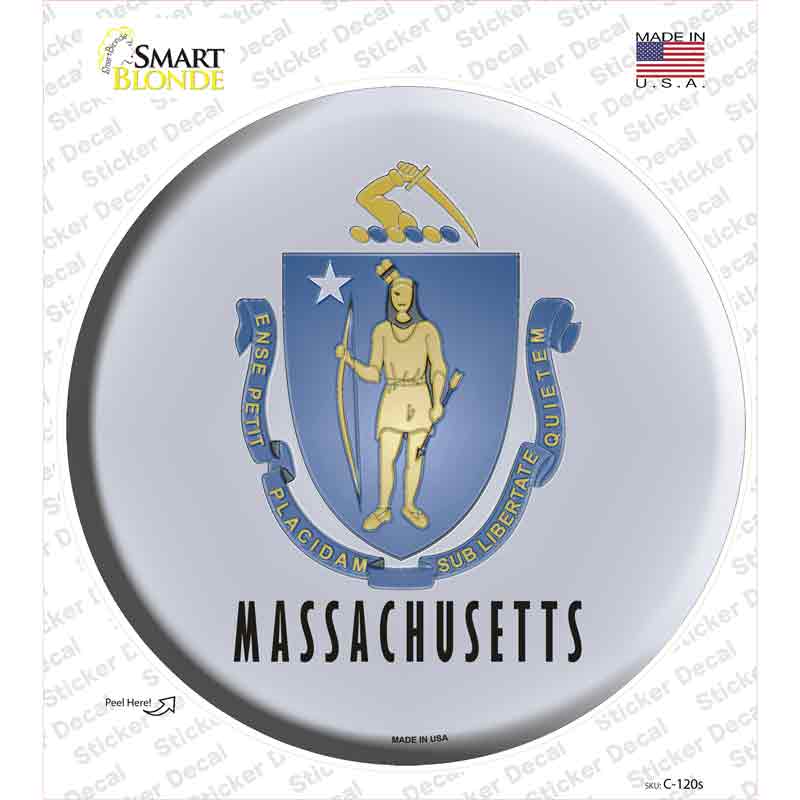 C-120s-M Massachusetts State Flag Novelty Circle Sticker Decal - Medium