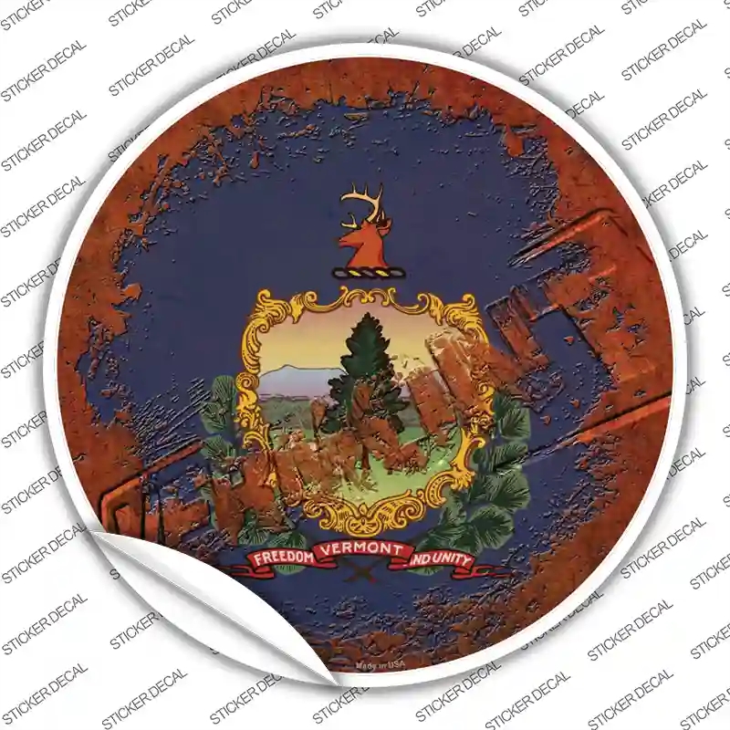 C-1210s-XL Vermont Rusty Stamped Novelty Circle Sticker Decal - Extra Large