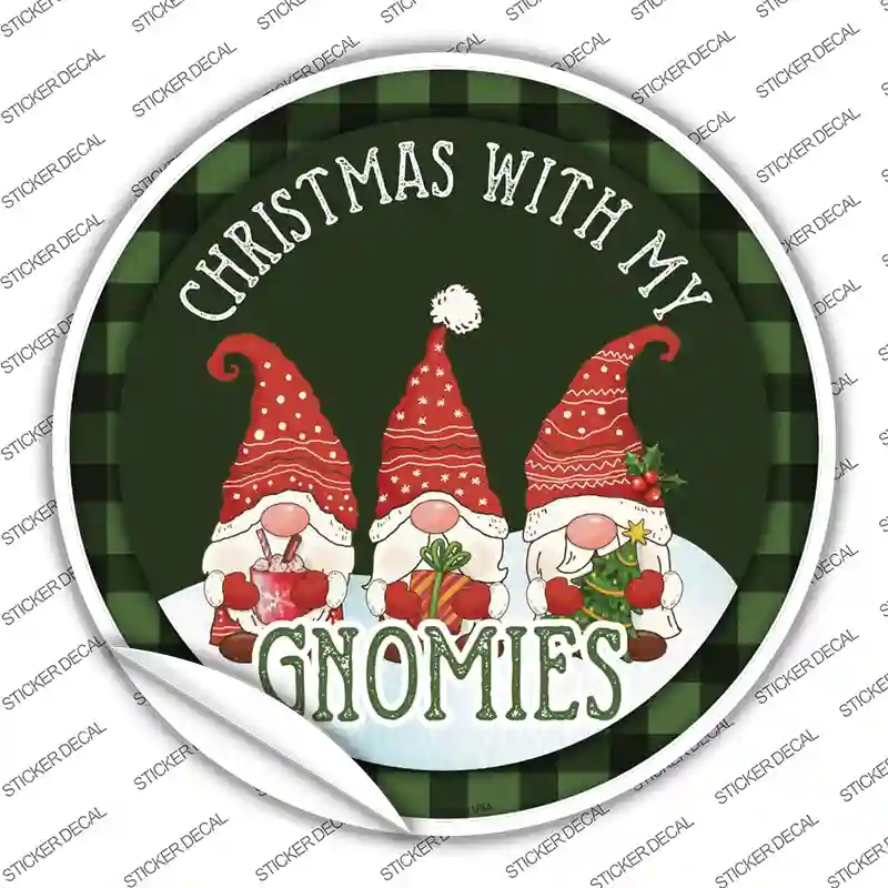 C-1576s-L Christmas with my Gnomies Novelty Circle Sticker Decal - Large