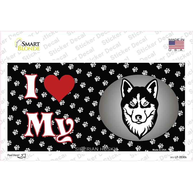 LP-3930s-M I Love My Siberian Husky Novelty Sticker Decal - Medium