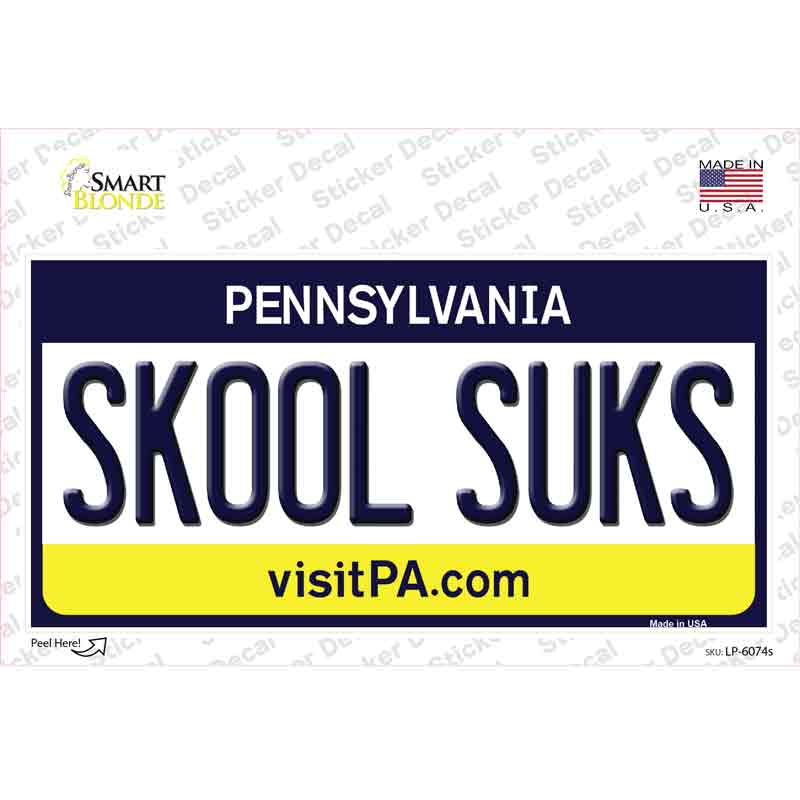 LP-6074s-M Skool Suks Pennsylvania State Novelty Sticker Decal - Medium