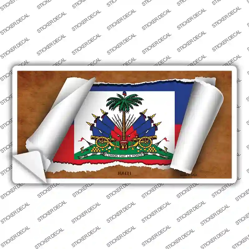 LP-9101s-L Haiti Flag Scroll Novelty Sticker Decal - Large